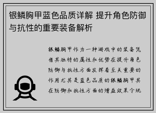 银鳞胸甲蓝色品质详解 提升角色防御与抗性的重要装备解析